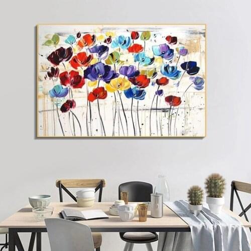 Abstract Colorful Plant flowers Oil Painting on Canvas Wall Art Posters Prints Wall Pictures for Living Room Home Decor Cuadros