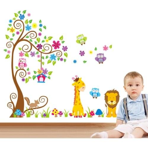 Large Size Trees animals 3D DIY Colorful Owl Wall Stickers Wall Decals Adhesive for kids baby room Mural Home Decor Wallpaper