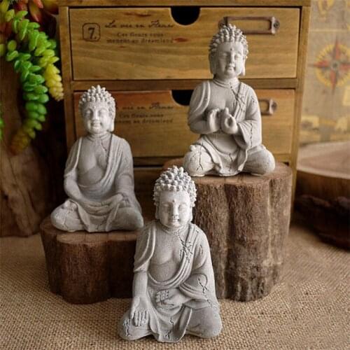 Cement Buddha Statue Sculpture Handmade Shakyamuni Buddha Figurine Meditation Fish Tank Ornament Rockery Landscape Decoration