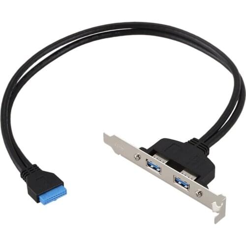 Black 2 Port USB 3.0 A 20 pin header board header adapter Rear panel