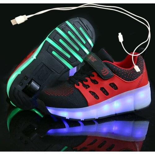 Black Green Pink USB Charging Fashion Girls Boys LED Light Roller Skate Shoes For Children Kids Sneakers With Wheels One wheels