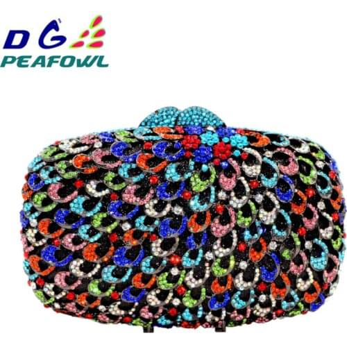 DG PEAFOWL Women Colorful Diamond Metallic Evening Party Clutch Bag Fashion Ladies Shoulder Chain Wedding Small Handbag Purse