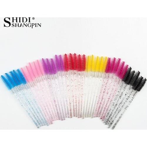 Good Quality Disposable 100 pcs Crystal Eyelash Makeup Brush Diamond Handle Mascara Wands Eyelash Eyebrow Brush Extension Tools