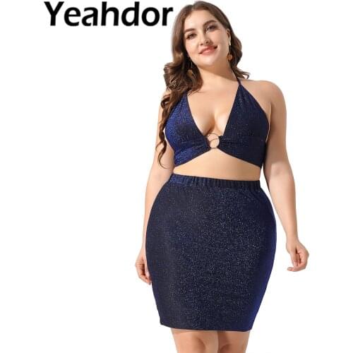 Women Stylish Outfits Sexy Streetwear Clubwear Sleeveless Suspender Hollow Back Decoration Ring Sequins Crop Top Skirts Sets