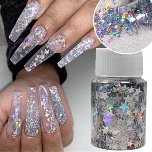 Colorful 3d Laser Sequins Powder for Nails Silver Glitter Star Holographic Flakes Paillette Tool Nail Art Decoration Manicure