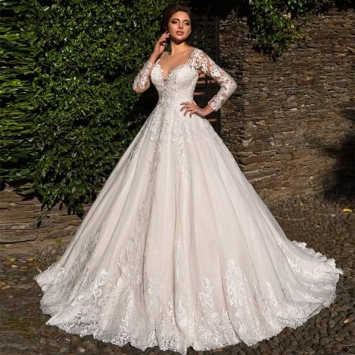 Lceland Poppy A-line Illusion Wedding Dresses 2021 Fulll Sleeves Lace Appliques Vestido de Novia Lace Bridal Gowns Court Train