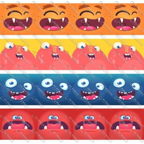 1-3" Halloween Cartoon Monster Custom Ribbons for Crafts DIY Handmade Materials Hair Bow Lanyard/ Satin/ Grosgrain Ribbon CA187