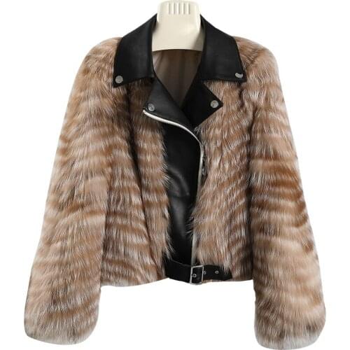 Fashion Real Fox Fur Coats With Genuine Sheepskin Leather Wholeskin Natural Fox Fur Jacket Outwear Luxury Women New Winter New
