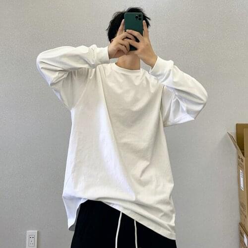 2021 Spring Autumn Cotton T Shirt Long Sleeve Harajuku Mens Clothing O Neck Korean Style Streetwear Solid Ropa HombreWPY2520