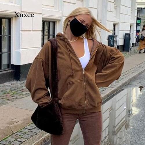 Zip Up Casual Large Coats Pockets Long Sleeve Sweatshirt Plus Size Spring Autumn Jacket Oversize Hoodies Women Vintage Clothes