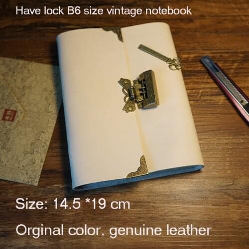 New B6 size travelers journal notebook with lock genuine leather vintage diary with lock spiral paper school supplies notebook