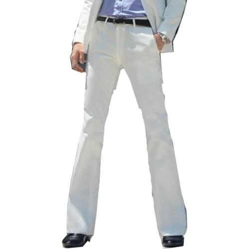 =New style mens plus size Japanese and Korean flared pants formal pants flared pants dance white suit pants size 28- 37