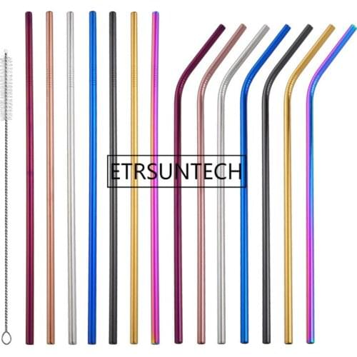 Wholesale 600Pc High Quality Colorful Straw 304 Stainless Steel Straws Reusable Bent Metal Drinking Straw with Cleaner Brush