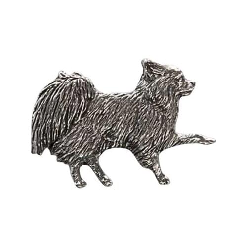 Wholesale Trendy Vintage Full Body Long Haired Chihuahua Brooch Antique Silver Lapel Dog Brooches For Men Jewelry