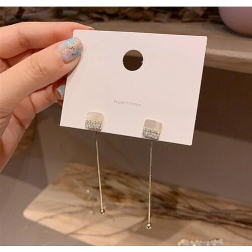Earrings for Women Korean Square Long Crystal Women Stud Earrings Pearl Jewelry Wholesale