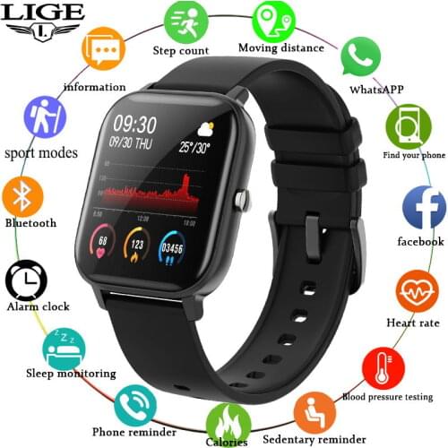 LIGE P8 Smart Watch Men Women smartwatch Sports Fitness Tracker IPX7 Waterproof LED Full Touch Screen suitable For Android ios