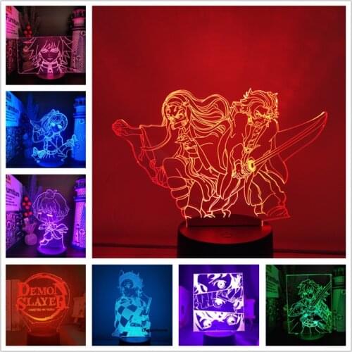 Demon Slayer LED Night Light Tanjirou 3D Lamp Nezuko Zenitsu Kimetsu No Yaibad Tomioka Giyuu Lampara Anime Figure Lampe Manga
