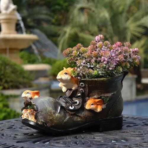 Outdoor Resin Creative Rabbit Simulation Shoes Cartoon Succulent Flower Pot Fairy Miniature Garden Bonsai Crafts Balcony Decor
