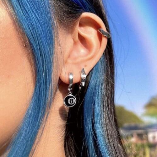 Korean Hip Hop Geometric Cone Stud Earrings Ear Cuff Set for Women Girls Silver Color Punk 8 Numbers Hoop Earings Jewelry