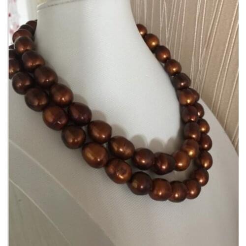 Gorgeous 36inch 11-13mm south sea baroque chocolate pearl necklace 925s