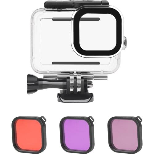 Action Camera Waterproof Case + Red Pink Purple Filter Set Replacement for GoPro Hero 9 Diving Surfing Snorkeling