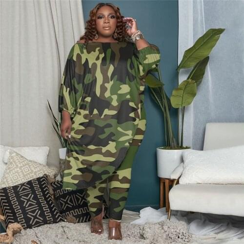 Plus Size Women Clothing Two Piece Set Fall Outfits Long Sleeve Top and Pants Sets Camouflage Tracksuit Wholesale Dropshipping