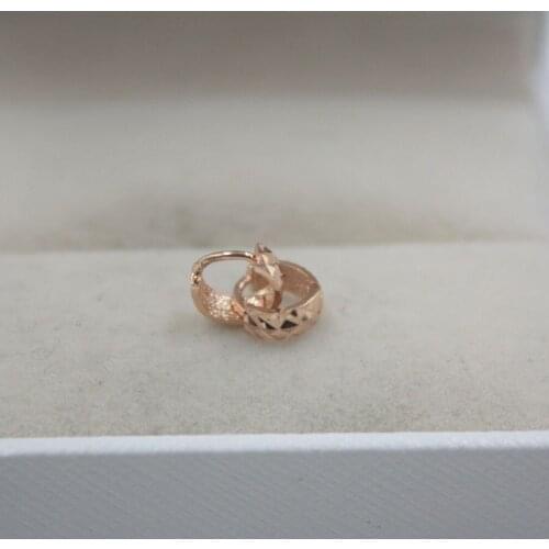 Pure Solid 18K Rose Gold Earrings Women Luck Full Star Hoop Earrings 0.6-0.8g 7x3mm (Small)