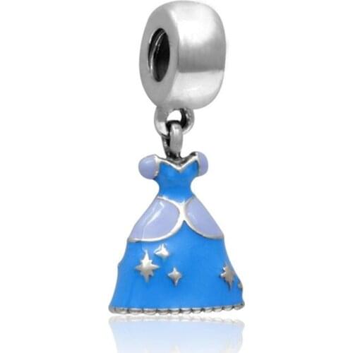 1Pcs New Cute Blue Skirt Pendant DIY Beads Suitable for Original Pandora Charm Bracelet Ladies Jewelry Making Gifts
