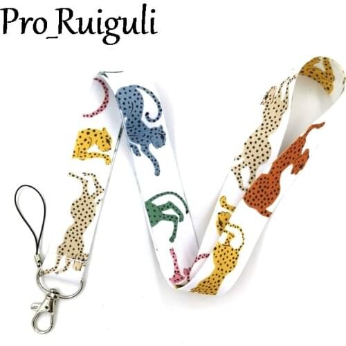 100pcs Colorful Leopard colorful animals kids women Neck keychain necklace Anime Neck Strap ID badge holder Keychain Lanyards
