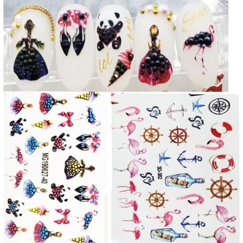 3D new arrived Acrylic Engraved Nail Sticker skirt girl anchor tower shape Water Decals Empaistic Nail Water Slide Decals Z0203