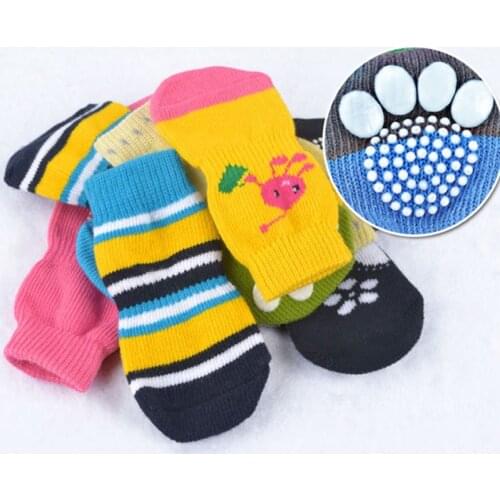 4pcs/Set New Puppy Dog Knit Socks Small Dogs Cotton Anti-Slip Cat Shoes Indoor Wear Slip On Paw Protector Random Color Wholesale