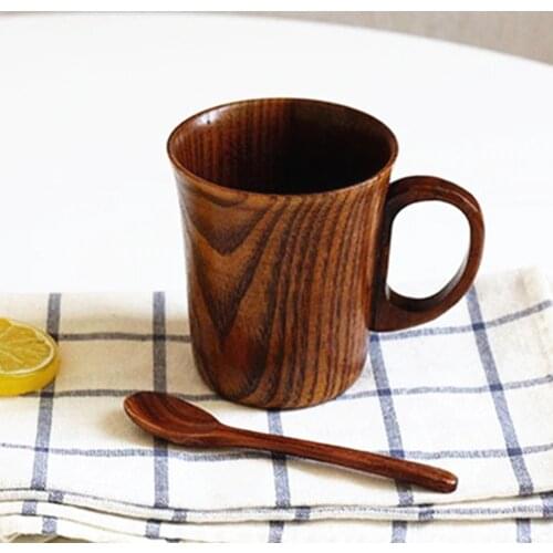 400ml Wood Cup Natural Wood Grain Classical Fashion Handcrafted Coffee Milk Juice Tea Cup Tumbler with Handle