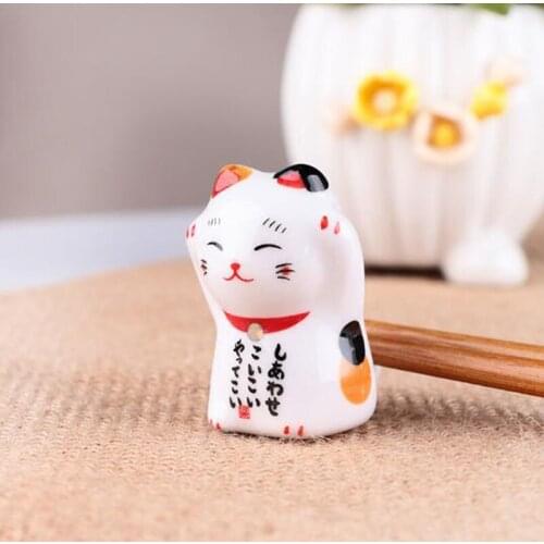 5pcs/set Japanese Style Lucky Cat Chopstick Rest Rack Ceramic Pen Holder Kitchen Tableware Dinnerware Chopstick Shelf Stand