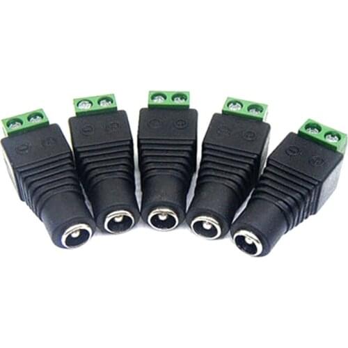 63HA 5pcs DC Male and Female Plug To Green Terminal DC Female Head Power 2.1x5.5mm Jack Welding-free 12V Surveillance Camera