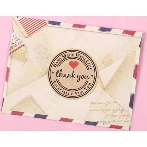 500pcs Wedding Decoration Heart Thank You Self-adhesive Kraft Paper Stickers For Scrapbook Handmade Gift