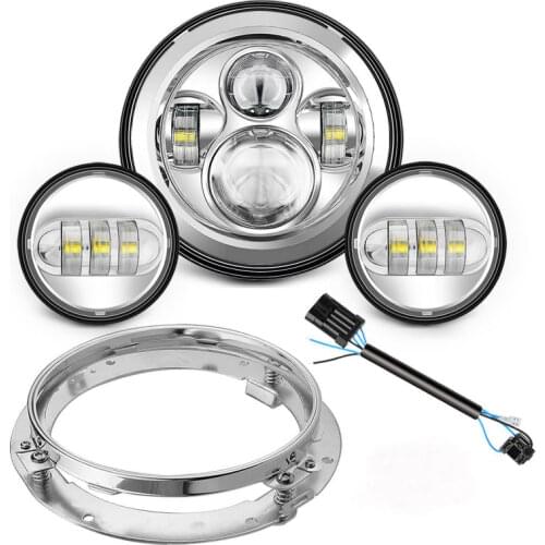 7" Motorcycle LED Headlight Driving Lamp+2PCS 4.5Inch LED Passing Light,7" Headlight Mounting Ring for Softail Touring Road King