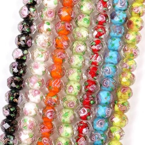 8*10mm Rose Flower Lampwork Rondelle Beads Glass Spacer Beads for Jewelry Making DIY Bracelets Necklace Crafts Findings