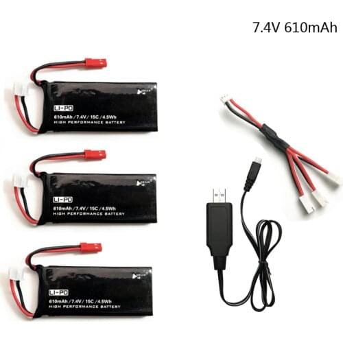 7.4V 610mAh lipo battery 15C 4.5WH battery For Hubsan X4 H502S H502E H216A With Charger Set For RC Quadcopter Drone Parts 7.4 V