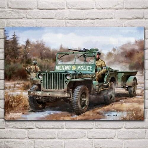 Ww2 military car vehicle soldier artwork living room home art decor wall print wood frame fabric poster KQ116