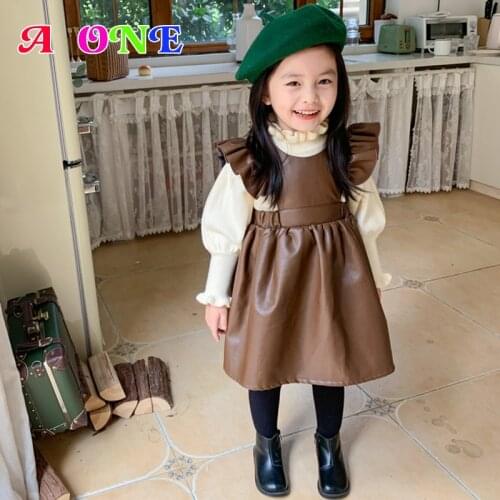 Spring Autumn kids dresses for girls girl clothes dress for girls england style pu fur A-Line princess dress 18M to 8T yrs