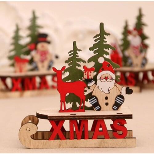 Wooden Christmas Sled Dining Table Window Hotel Shopping Mall Wooden Color Assembled Sleigh Xmas Ornaments New Year Kids Gifts