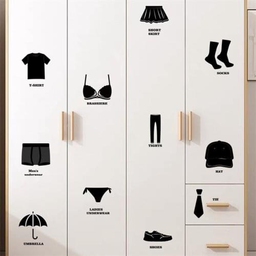 Home Decor Wardrobe Logo Sticker DIY Wardrobe Wall Stickers Home Removable Wear Clothes Shoes Pasters Room Decor Wall Sticker