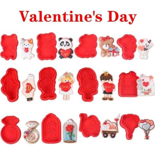 Valentines Day Theme DIY Cake Mold Cookie Cutters Lover Rose Flower Spring Biscuit Fondant Cutter Set Mould Baking Sugarcraft