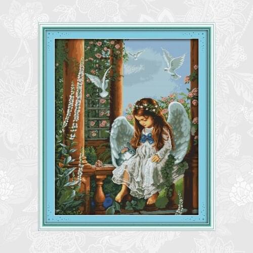 Love Angel Cross Stitch 14CT Counted Canvas 11CT Printed Fabric Cross Stitch Kits DIY Handmade Needlework Embroidery Sets