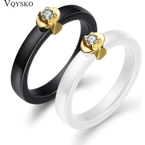 New 3mm Simple Cubic Zirconia Stone Weeding Women Ring Black/White Ceramic Fashion Ring Engagement Brand Jewelry