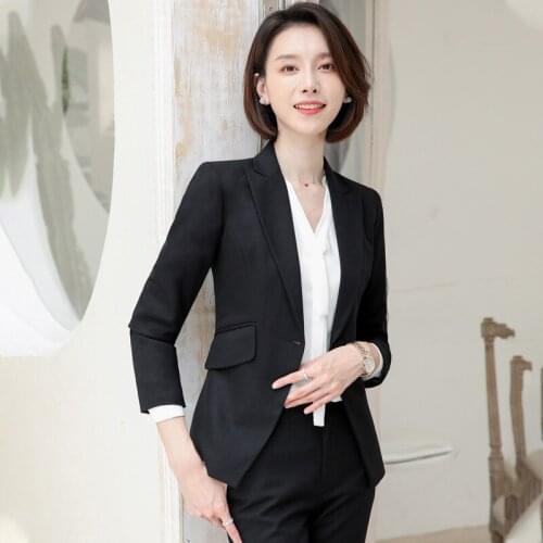 Womens suit autumn and winter new high-end fashion solid color slim professional wear trousers two-piece temperament women