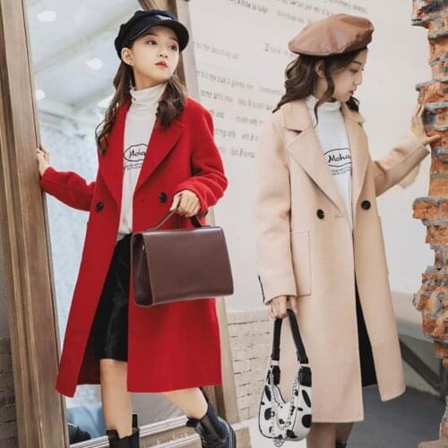 6-16Years Teenage Girls Long Woolen Jacket Coat Children 2021 Fashion Windbreak Jackets for Girls Winter Padded Cotton Overcoat