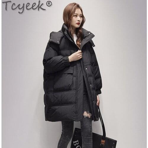 Tcyeek 90% White Duck Down Coats Womens Puffer Jacket Winter Long Hooded Warm Parka New Korean Style Casacas Para Mujer SQQ488