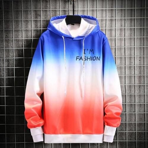 Men Winter Long Sleeve O Neck Gradient Color Hoodie Thick Warm Sweatshirt Top New 2021