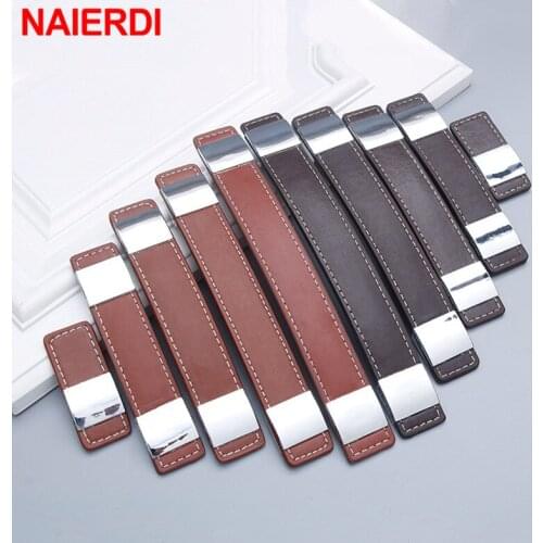 NAIERDI Black Leather Furniture Handle Brown Wardrobe Cupboard Knob Cabinet Handle Door Pulls Eco-Friendly Artificial Leather